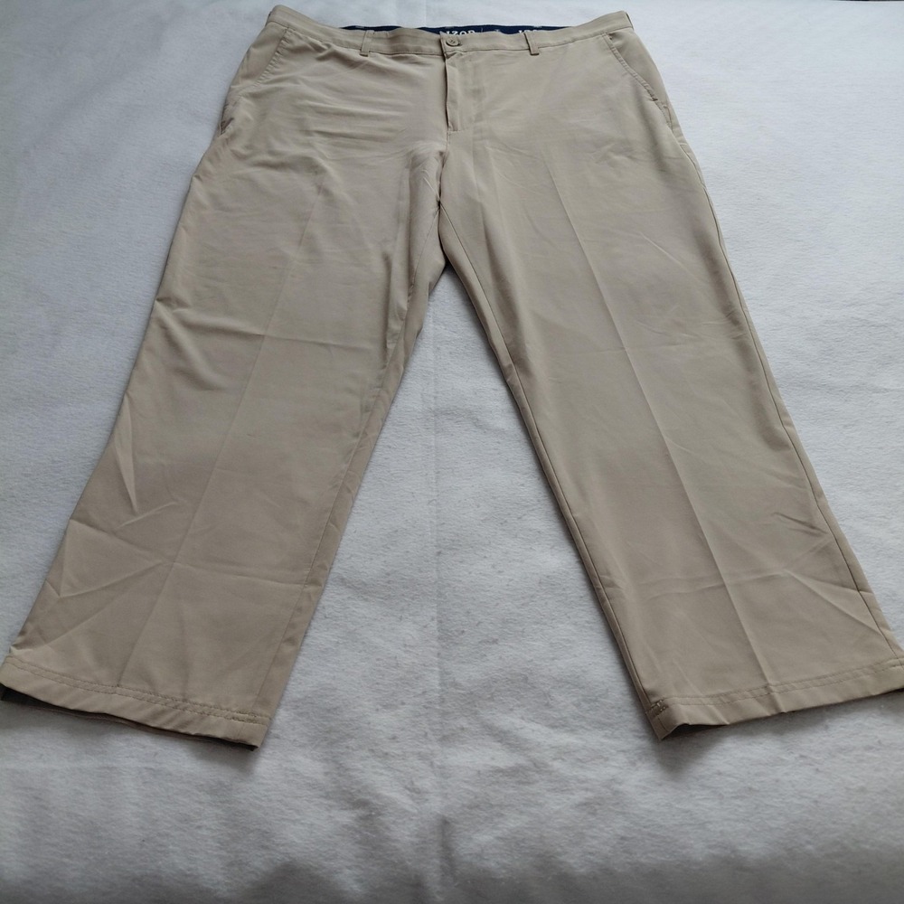 IZOD Golf Mens Khaki Pants 42x30 Beige Flat Front Preppy‎ Casual 45FF291